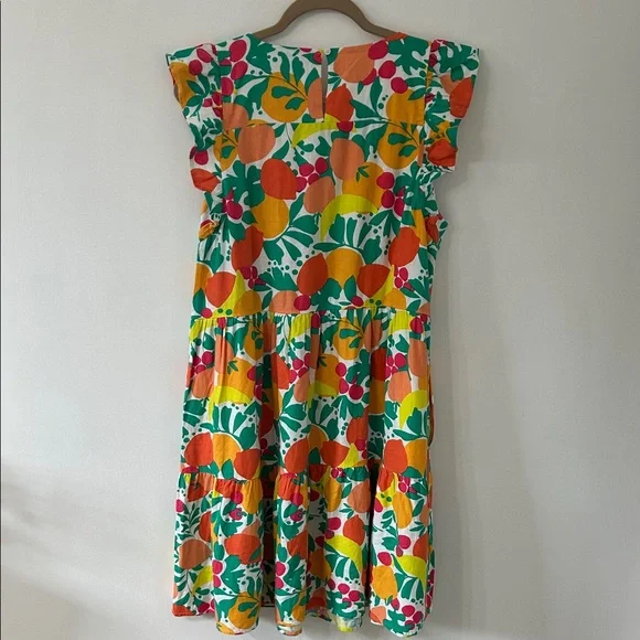 J. Crew Dress Size 12 Novelty Fruit Print Linen Tiered Ruffled Midi Beach Resort - Picture 8 of 15